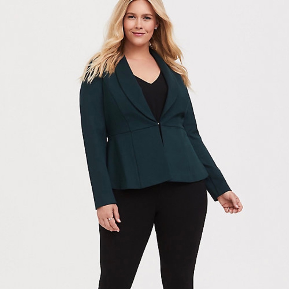 Studio Premium Ponte Green Stretch Peplum Blazer